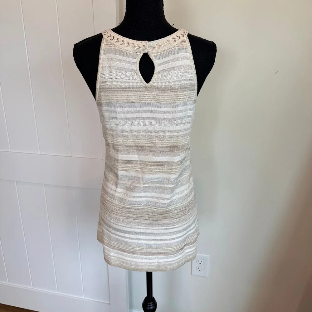 White House Black Market Metallic Striped Embellished Knit Tank Top Medium